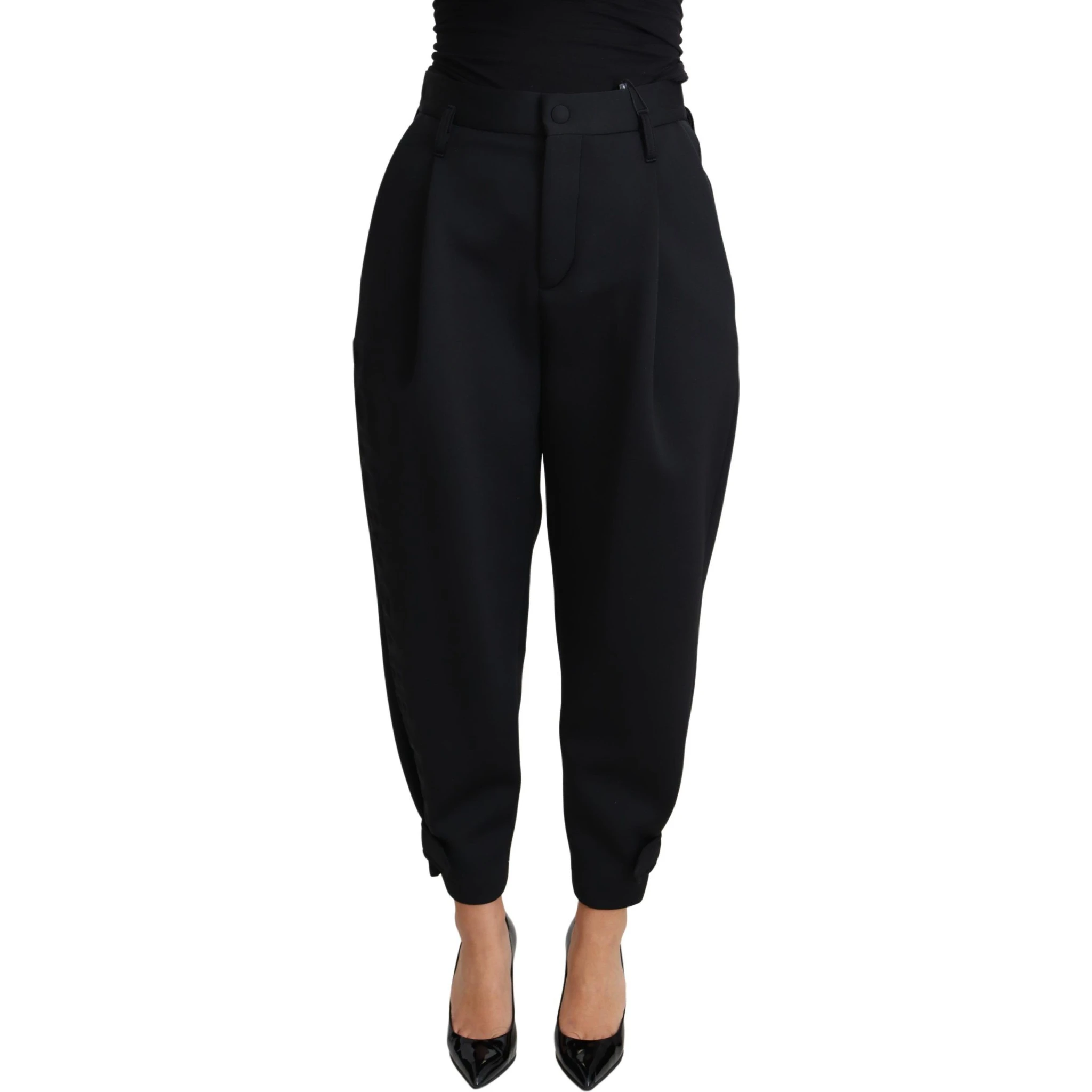 Black Cropped Dress High Waist Polyester Pants
