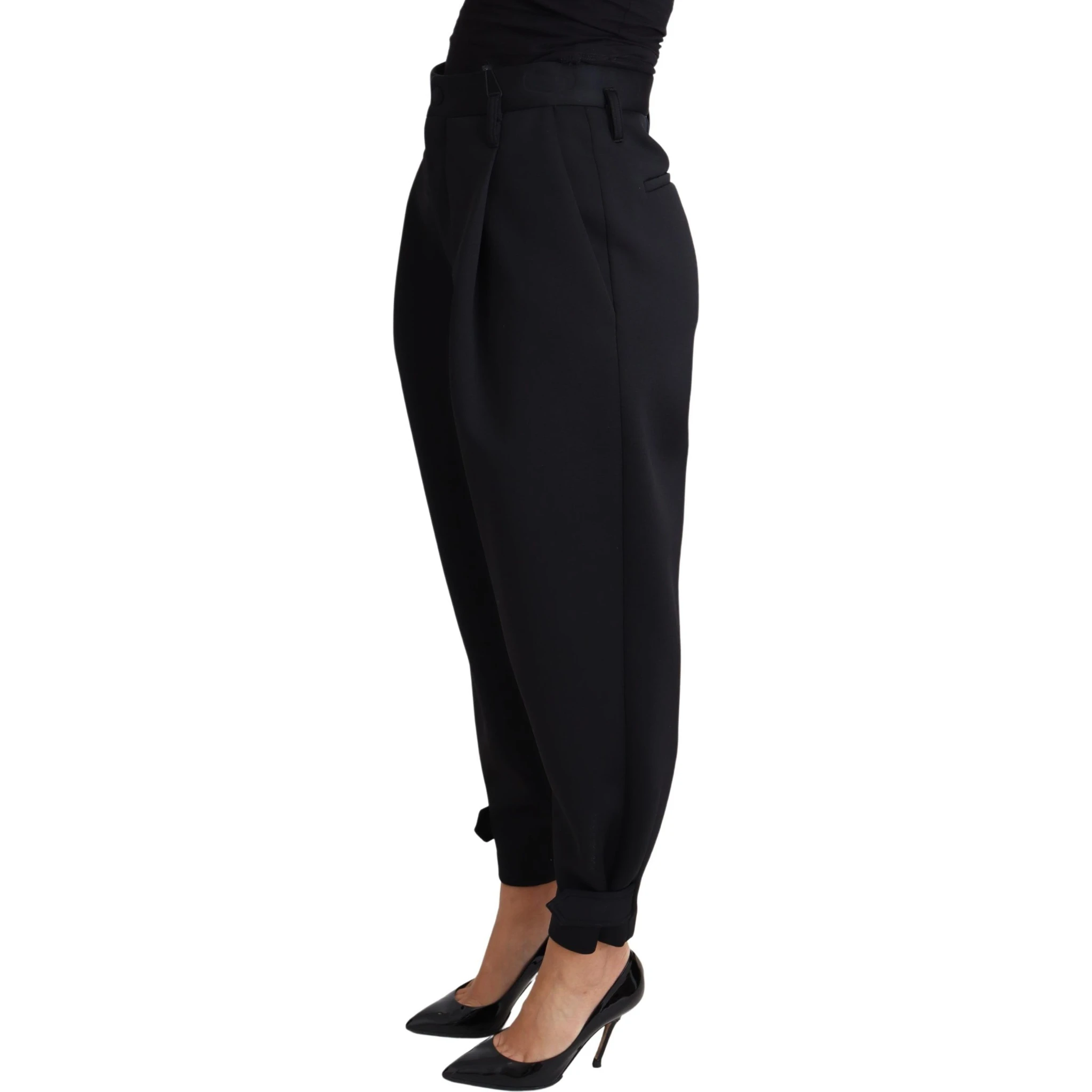 Black Cropped Dress High Waist Polyester Pants