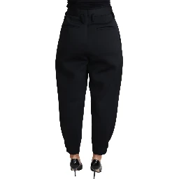 Black Cropped Dress High Waist Polyester Pants