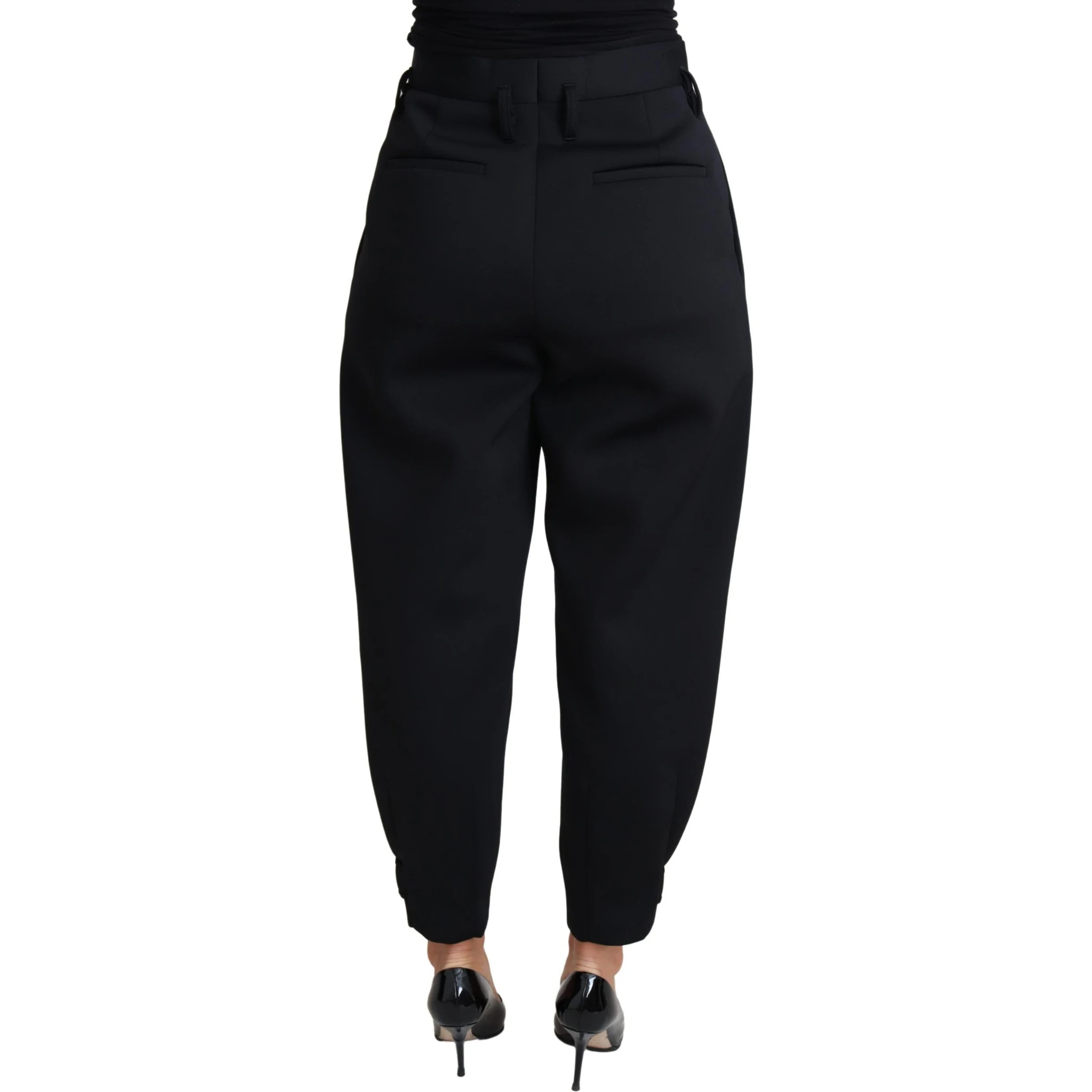 Black Cropped Dress High Waist Polyester Pants