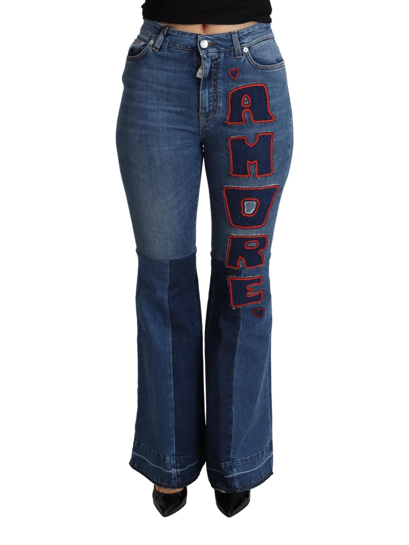 Blue Amore Patch Boot Cut Cotton Stretch Pant