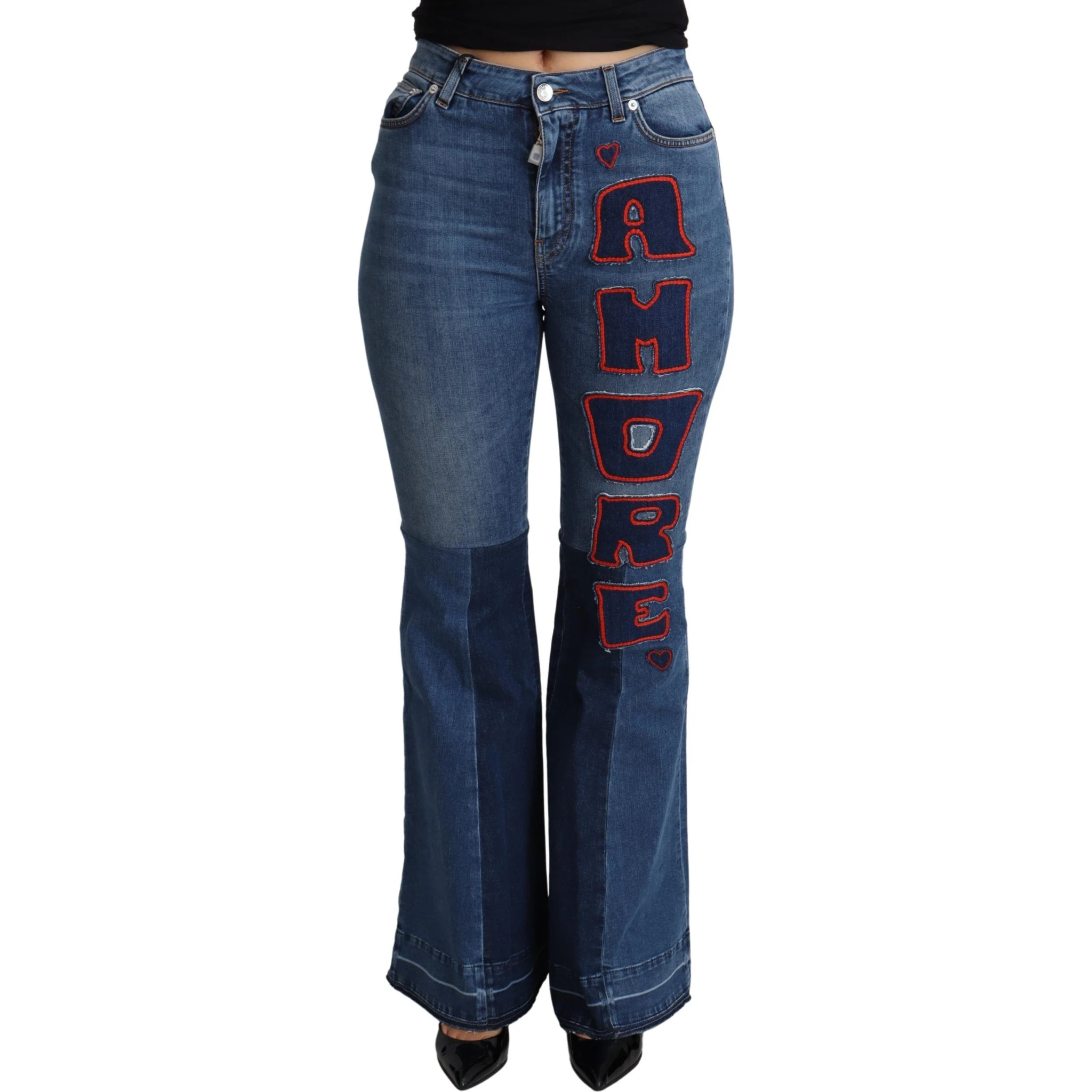 Blue Amore Patch Boot Cut Cotton Stretch Pant