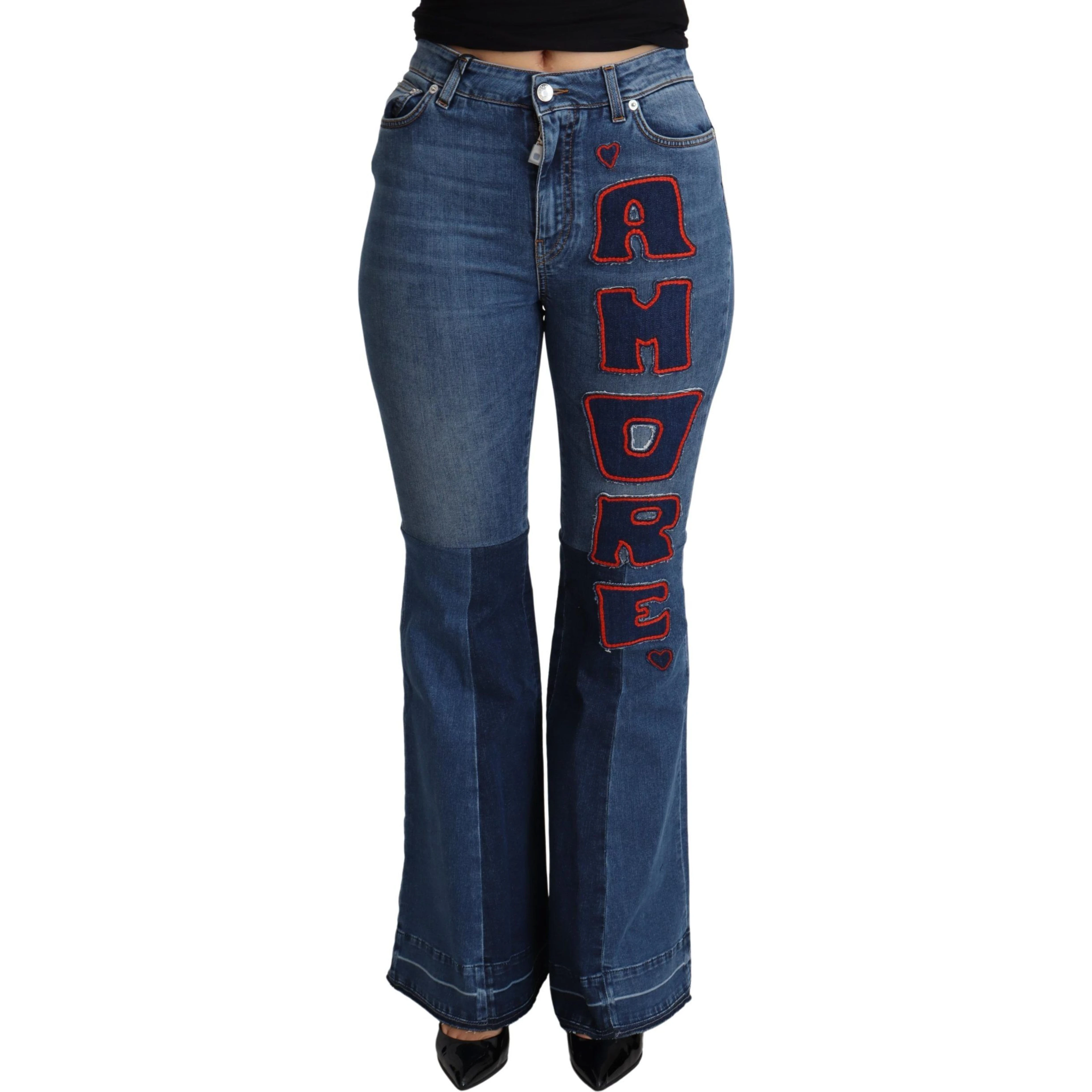 Blue Amore Patch Boot Cut Cotton Stretch Pant