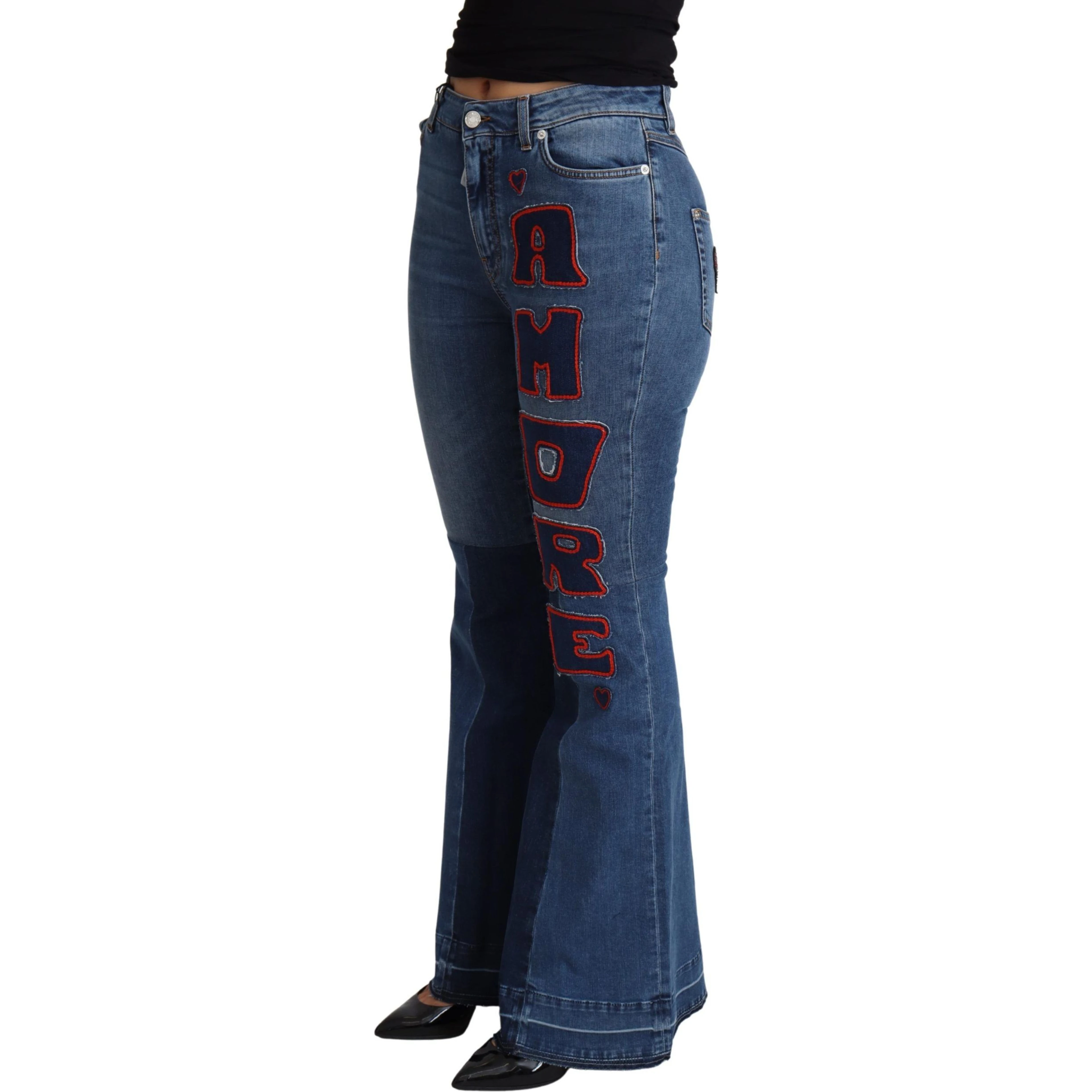 Blue Amore Patch Boot Cut Cotton Stretch Pant