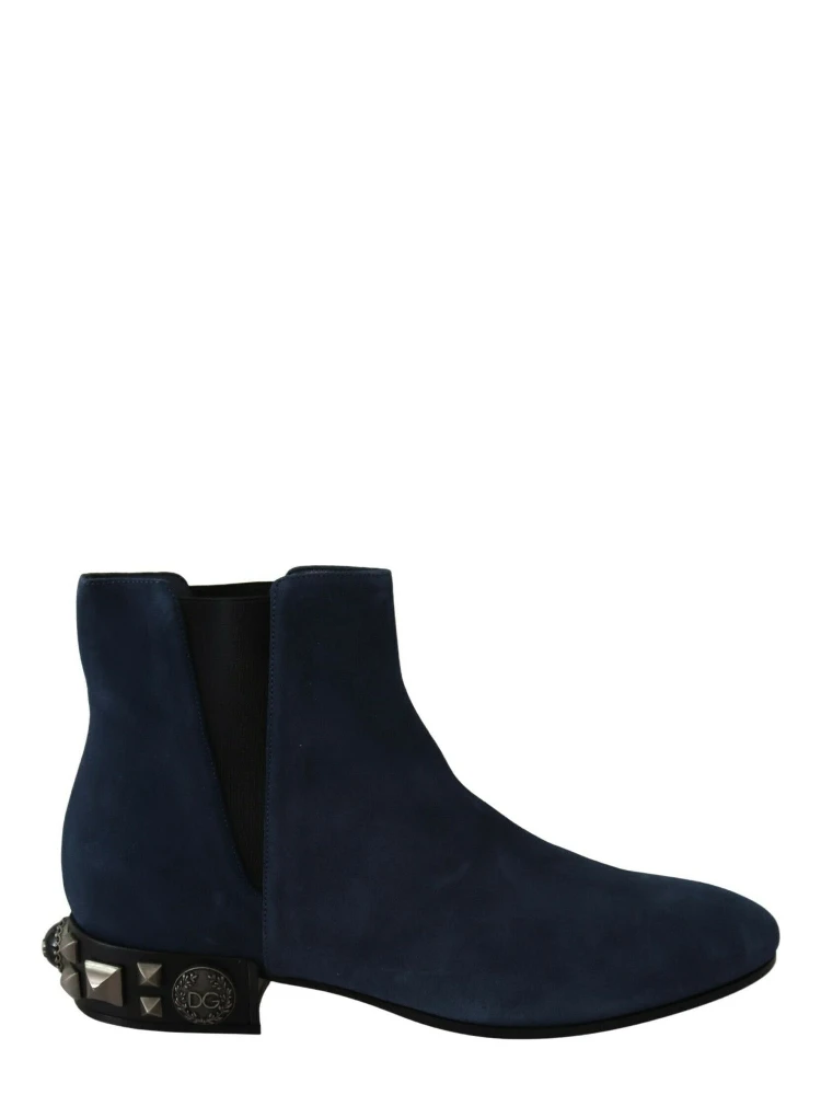 Blue Suede Embellished Studded Boots Shoes