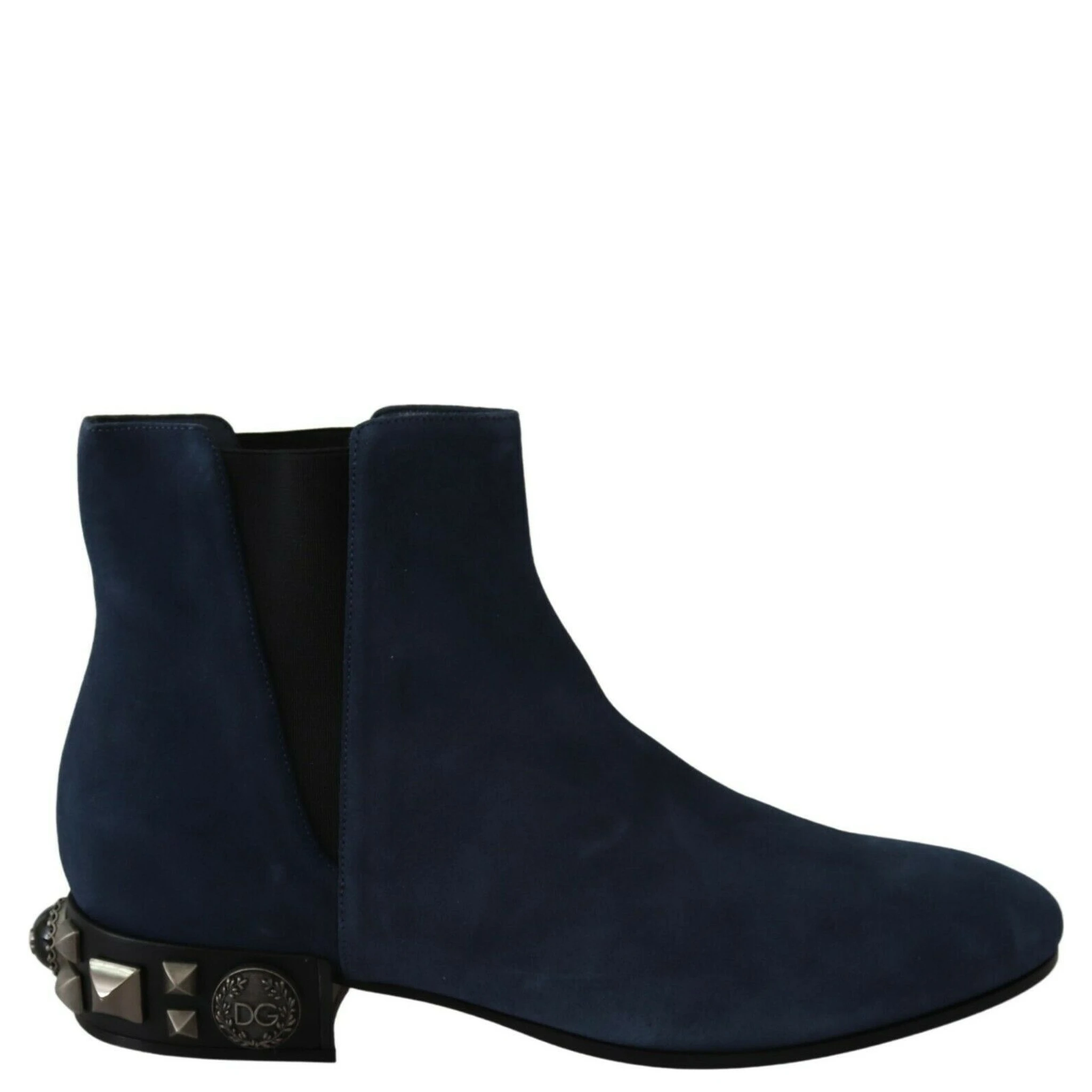 Blue Suede Embellished Studded Boots Shoes
