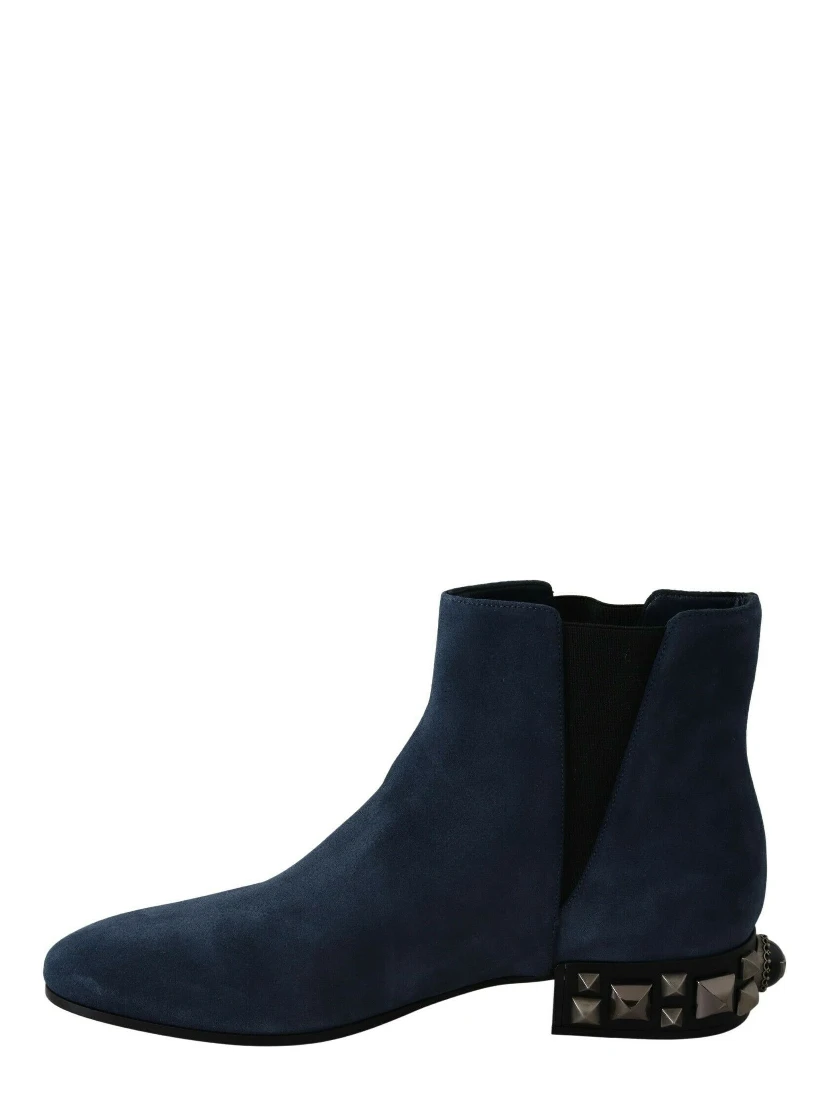 Blue Suede Embellished Studded Boots Shoes