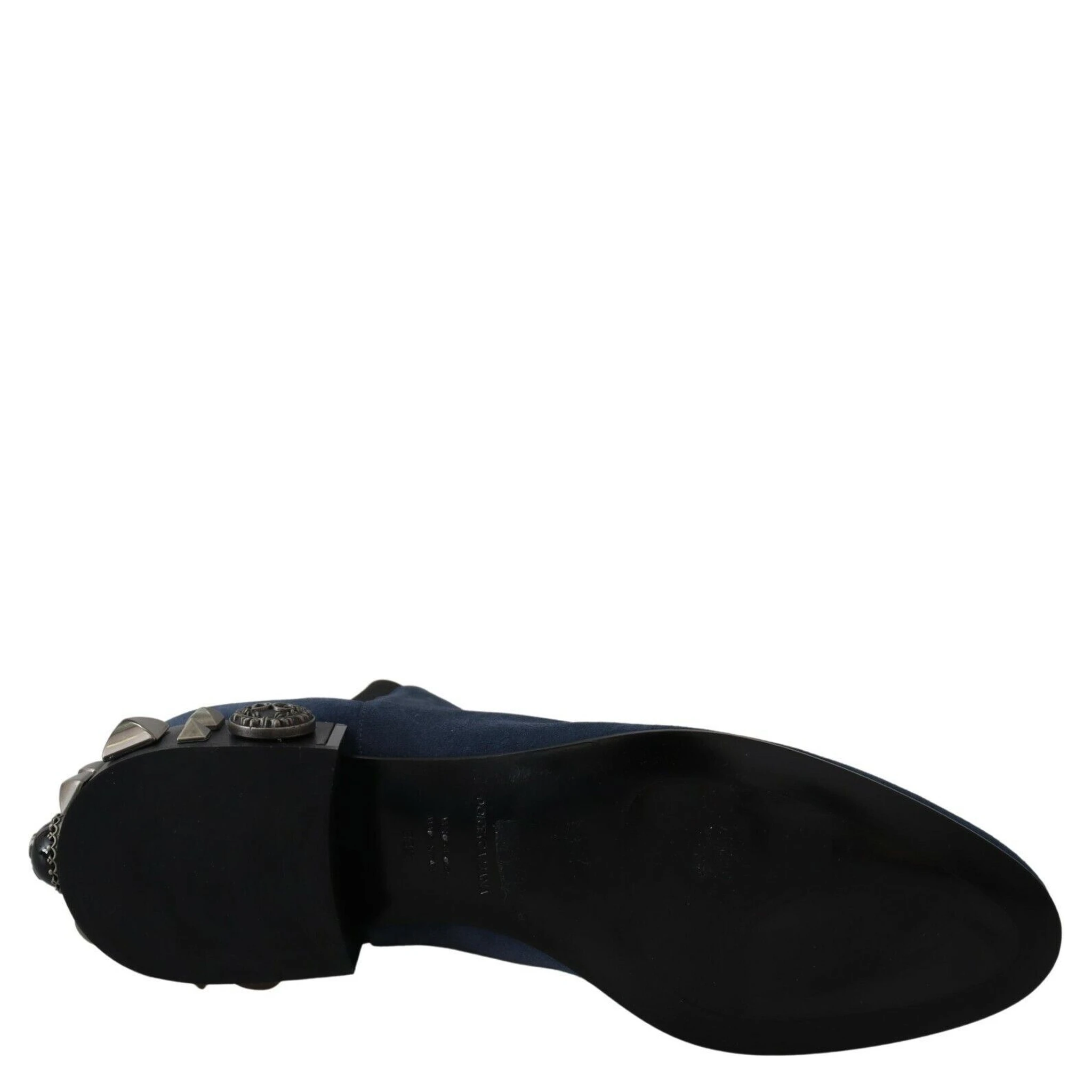 Blue Suede Embellished Studded Boots Shoes