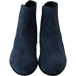 Blue Suede Embellished Studded Boots Shoes