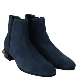 Blue Suede Embellished Studded Boots Shoes