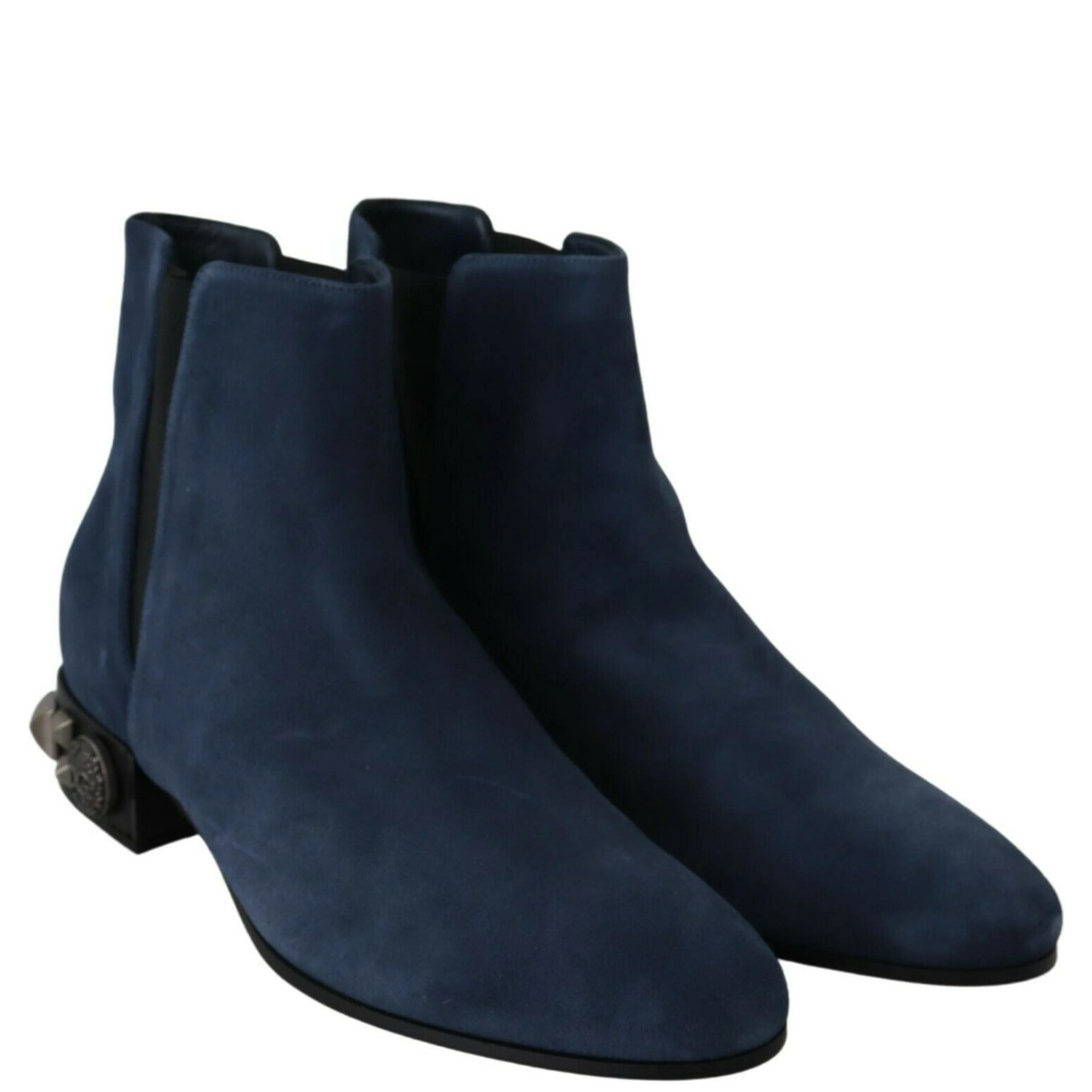 Blue Suede Embellished Studded Boots Shoes