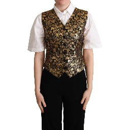 Black Gold Jacquard Silk Waistcoat Vest