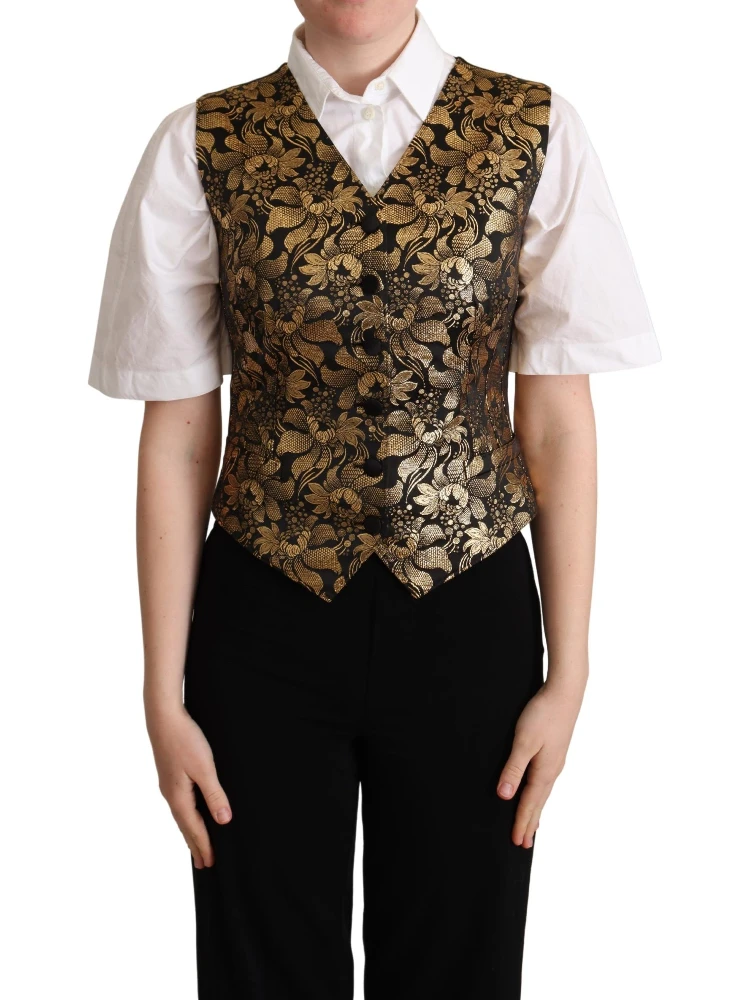 Black Gold Jacquard Silk Waistcoat Vest