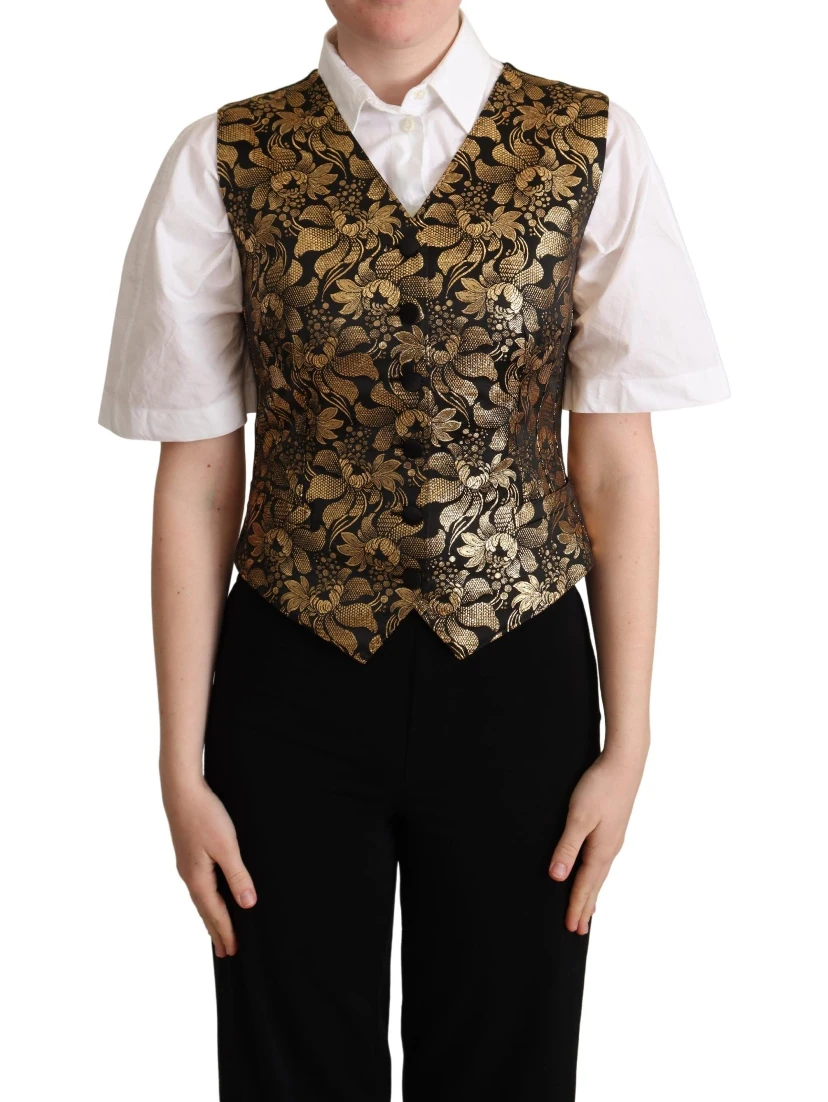 Black Gold Jacquard Silk Waistcoat Vest