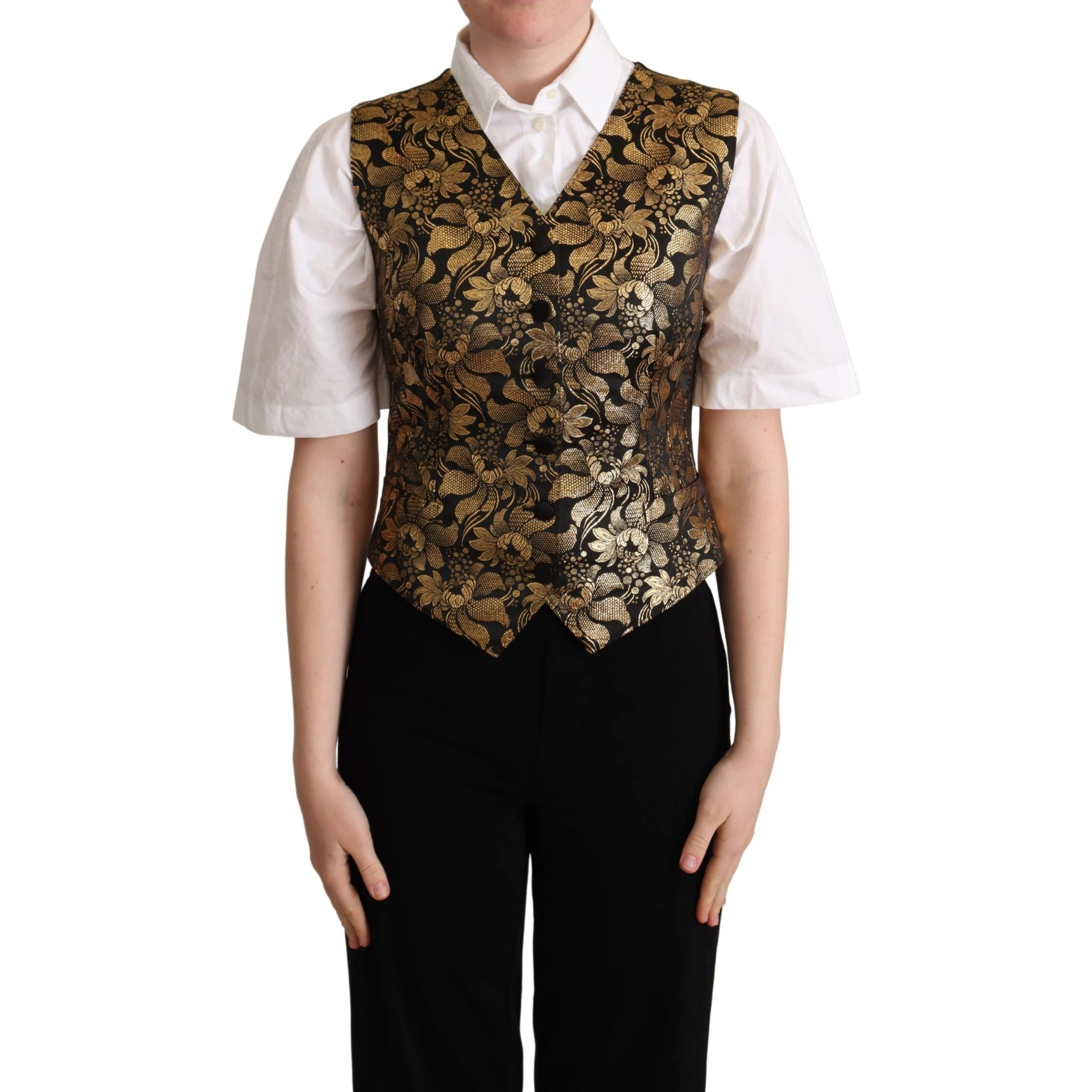 Black Gold Jacquard Silk Waistcoat Vest