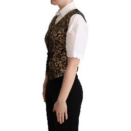 Black Gold Jacquard Silk Waistcoat Vest