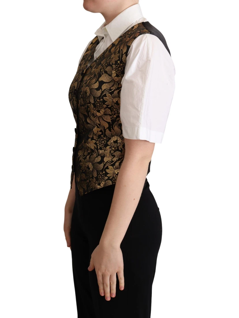 Black Gold Jacquard Silk Waistcoat Vest