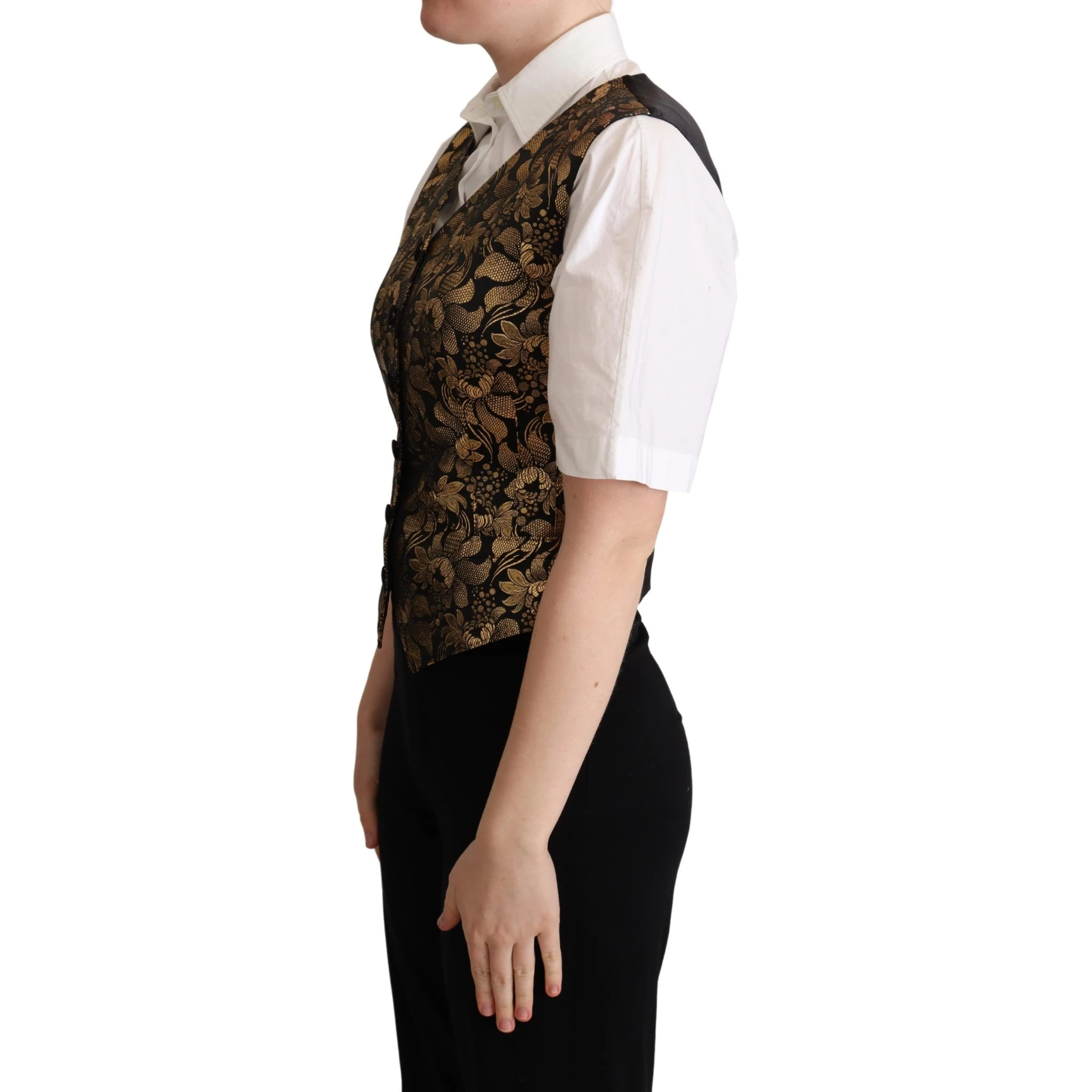 Black Gold Jacquard Silk Waistcoat Vest
