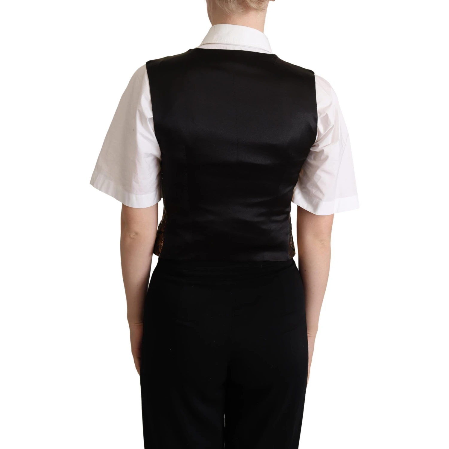 Black Gold Jacquard Silk Waistcoat Vest