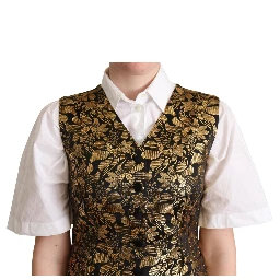 Black Gold Jacquard Silk Waistcoat Vest