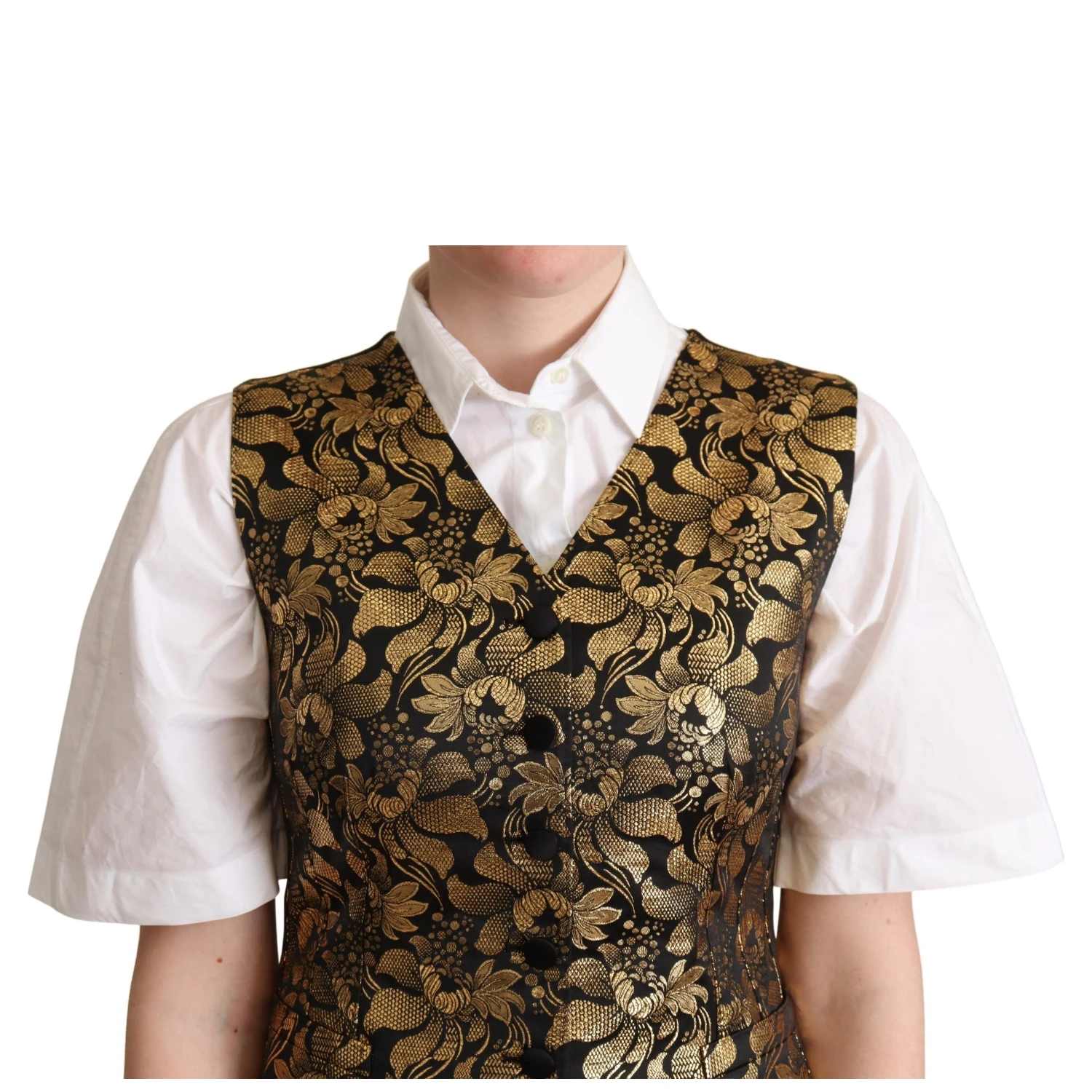 Black Gold Jacquard Silk Waistcoat Vest