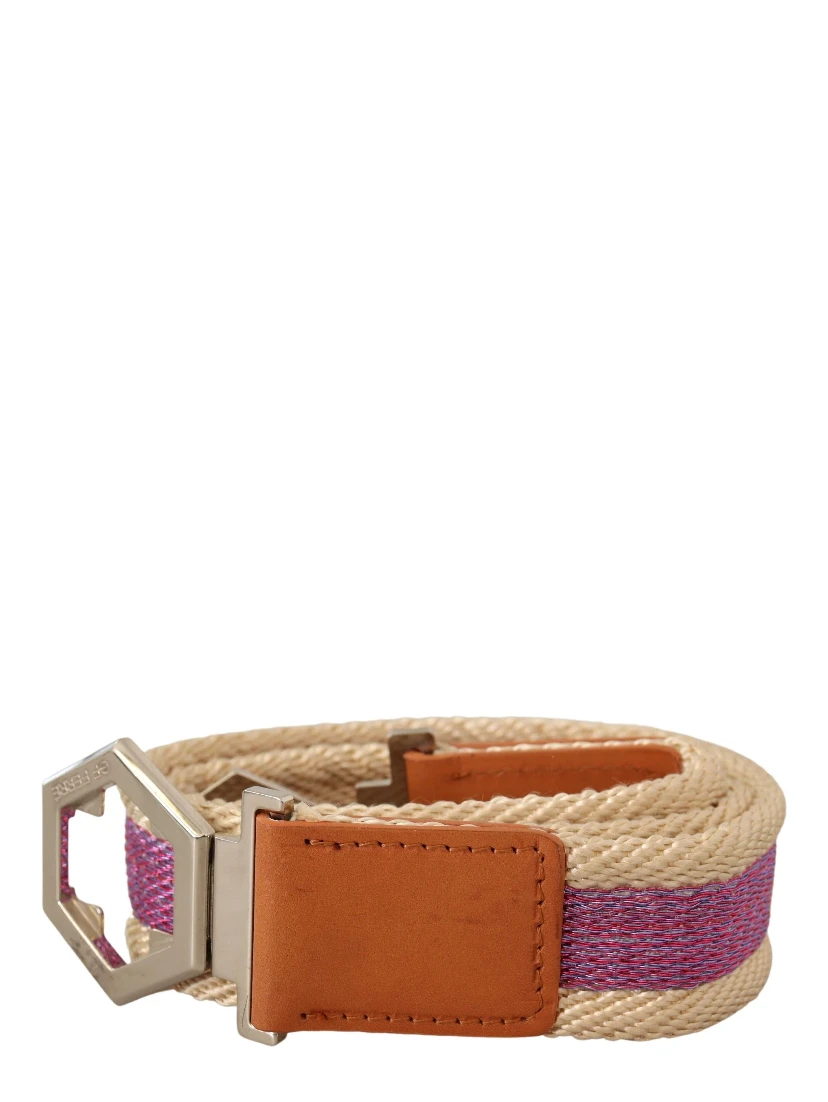 Multicolor Leather Silver Hexagon Logo Buckle Belt