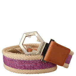 Multicolor Leather Silver Hexagon Logo Buckle Belt