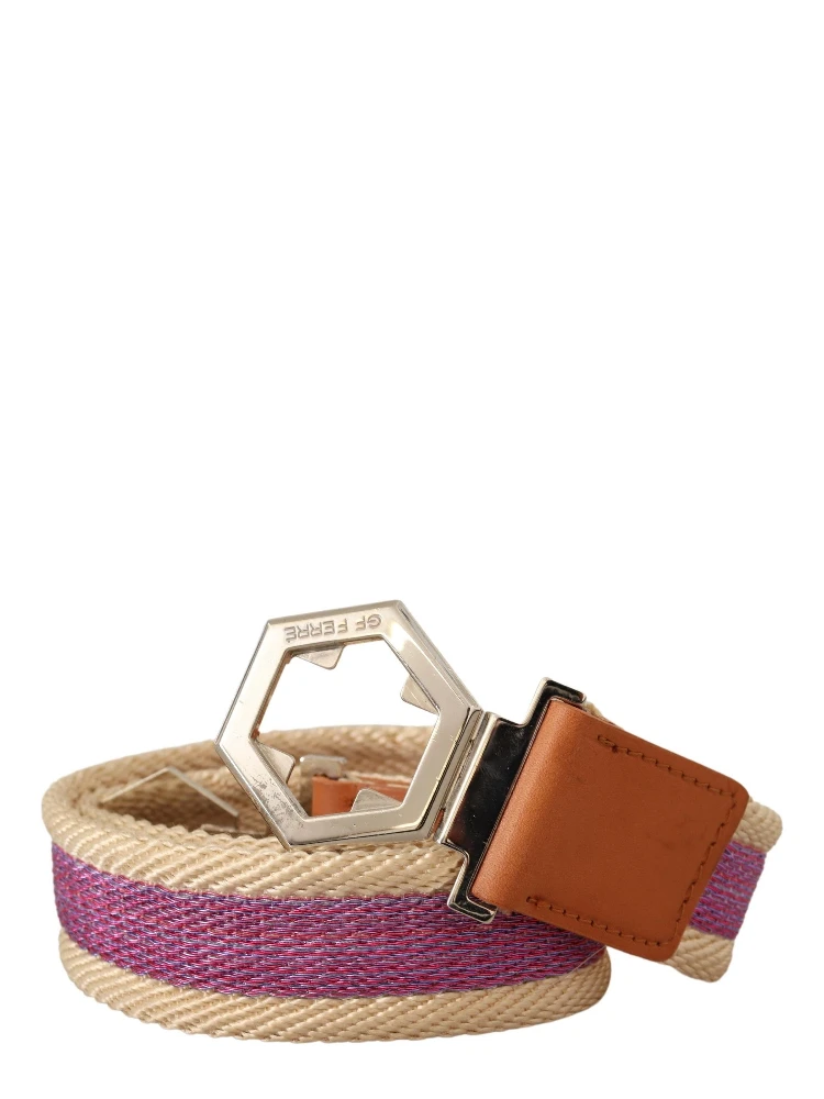 Multicolor Leather Silver Hexagon Logo Buckle Belt alternative