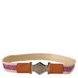 Multicolor Leather Silver Hexagon Logo Buckle Belt