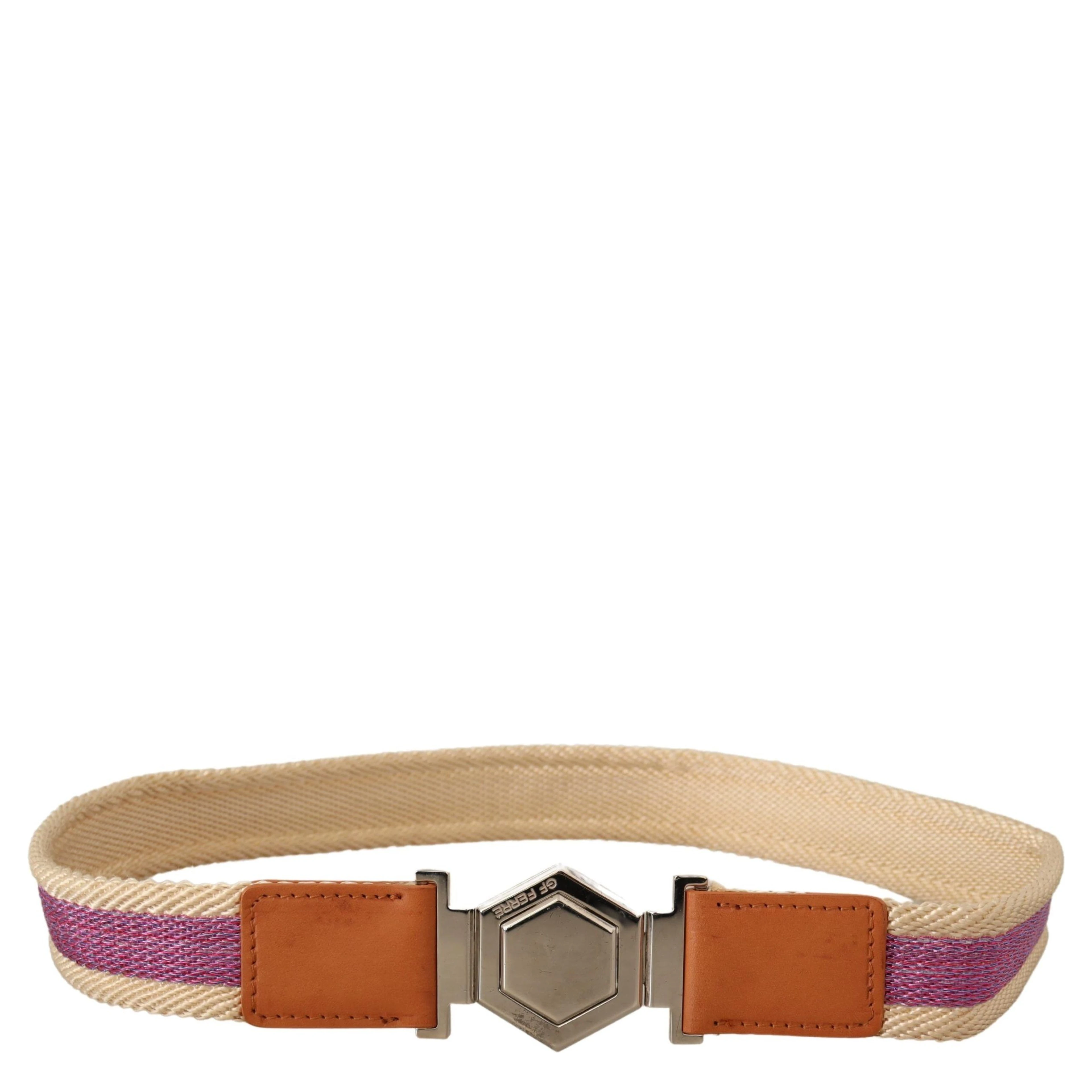 Multicolor Leather Silver Hexagon Logo Buckle Belt
