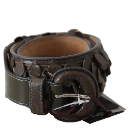 Dark Brown Leather Round Buckle Waist Belt