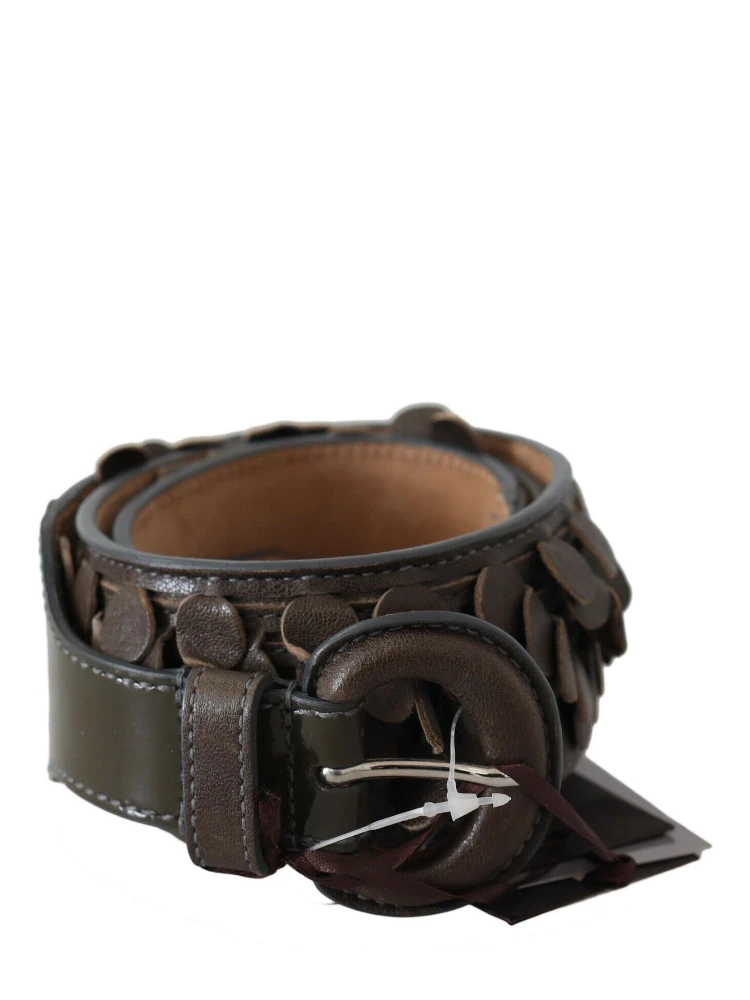 Dark Brown Leather Round Buckle Waist Belt