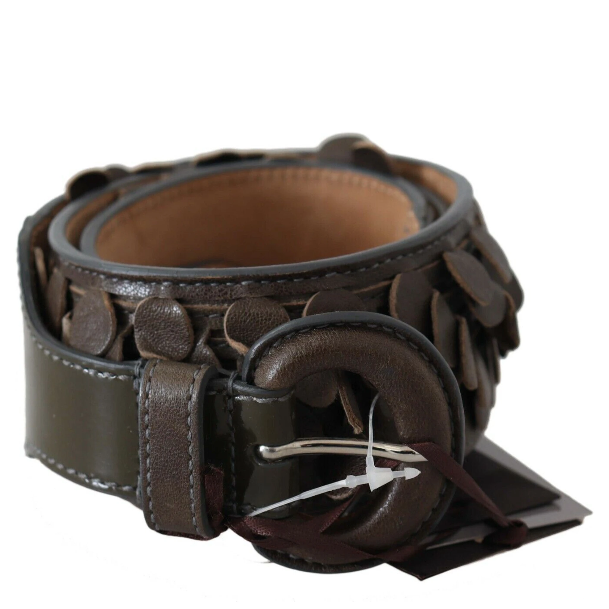 Dark Brown Leather Round Buckle Waist Belt
