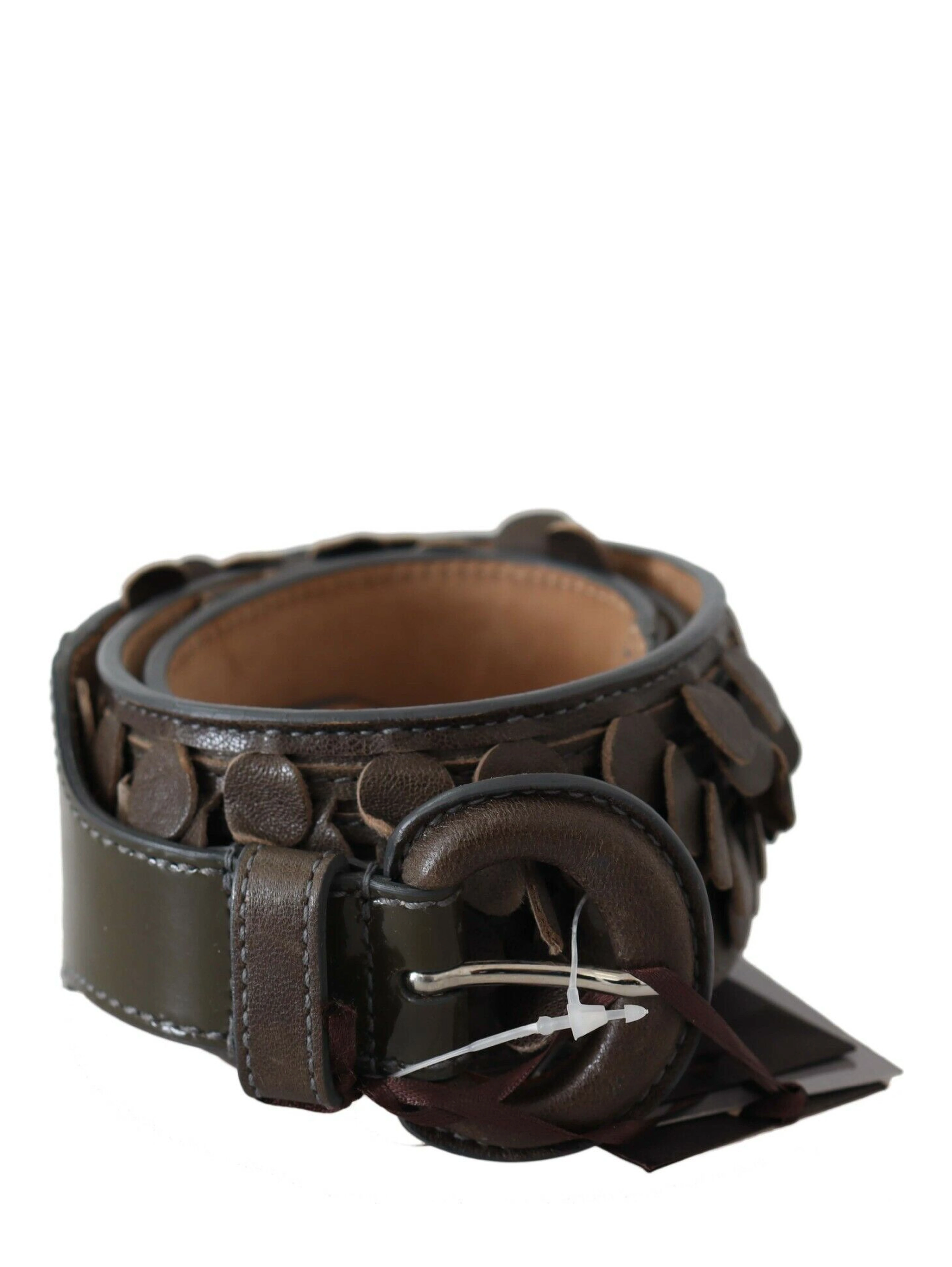 Dark Brown Leather Round Buckle Waist Belt