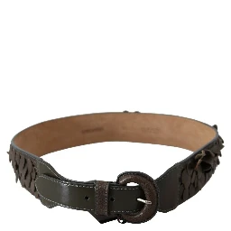 Dark Brown Leather Round Buckle Waist Belt