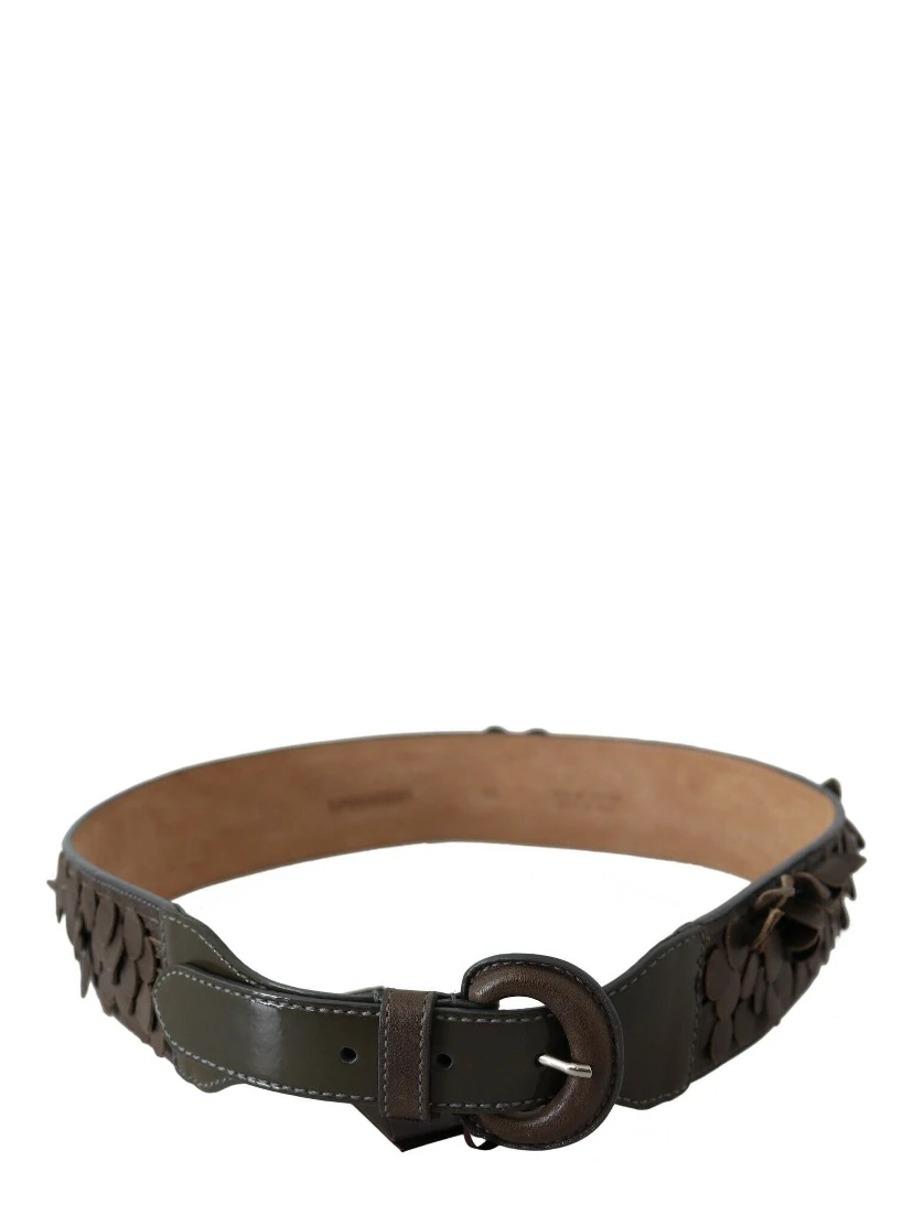 Dark Brown Leather Round Buckle Waist Belt