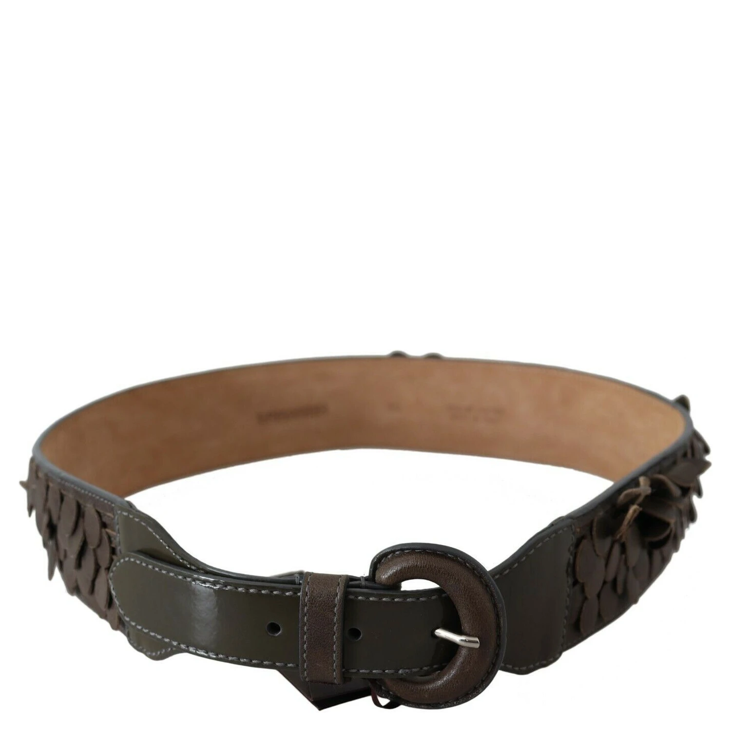 Dark Brown Leather Round Buckle Waist Belt