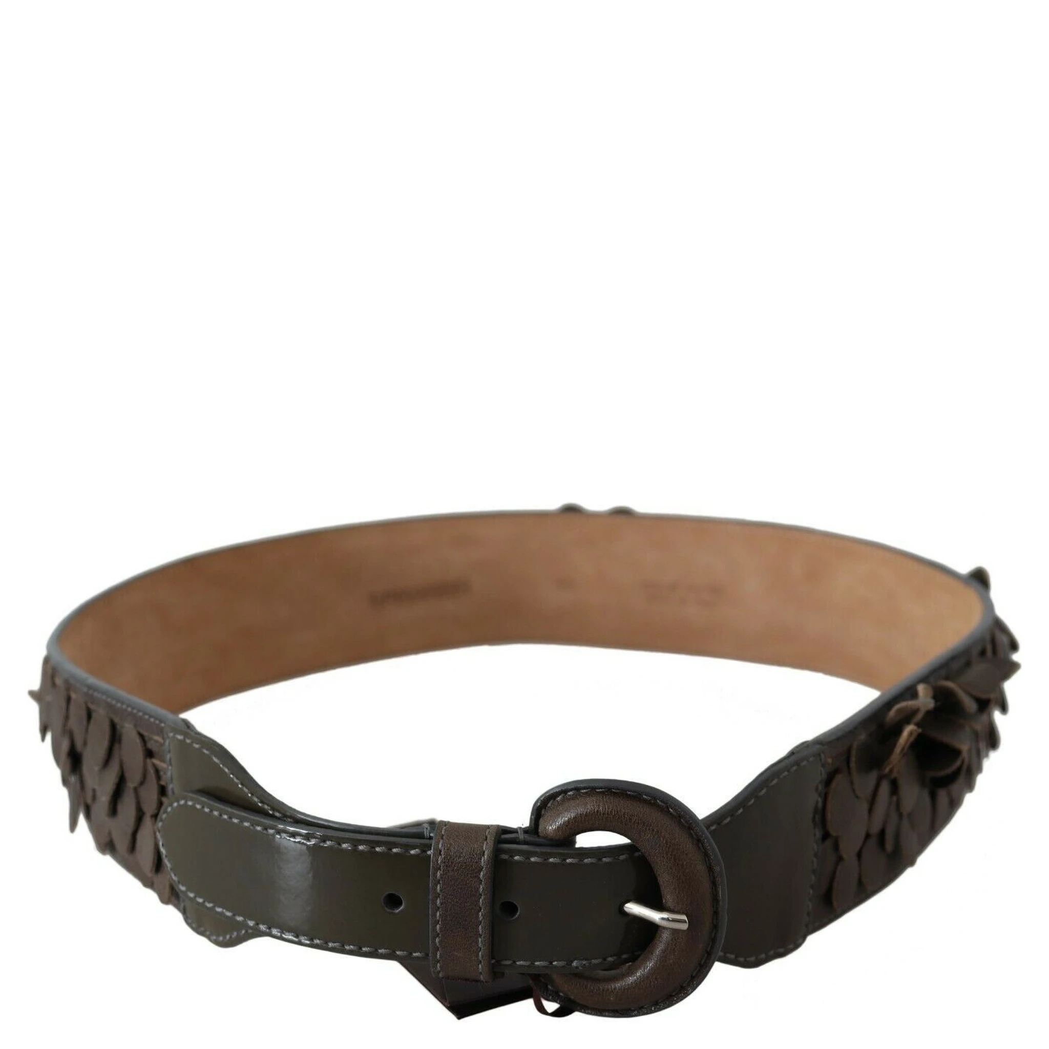 Dark Brown Leather Round Buckle Waist Belt