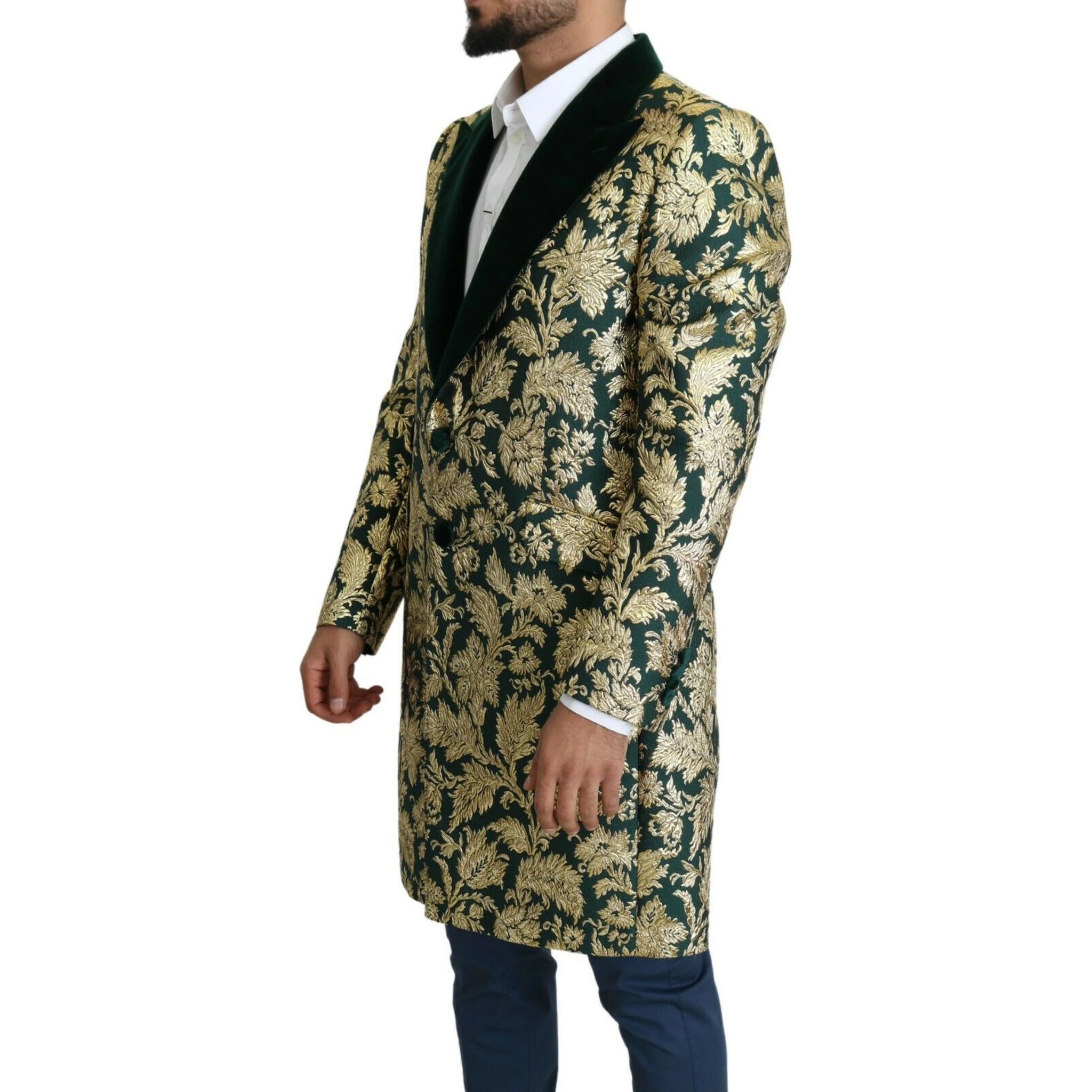 DOLCE & GABBANA Jacket SICILIA Green Gold Jacquard Long Coat