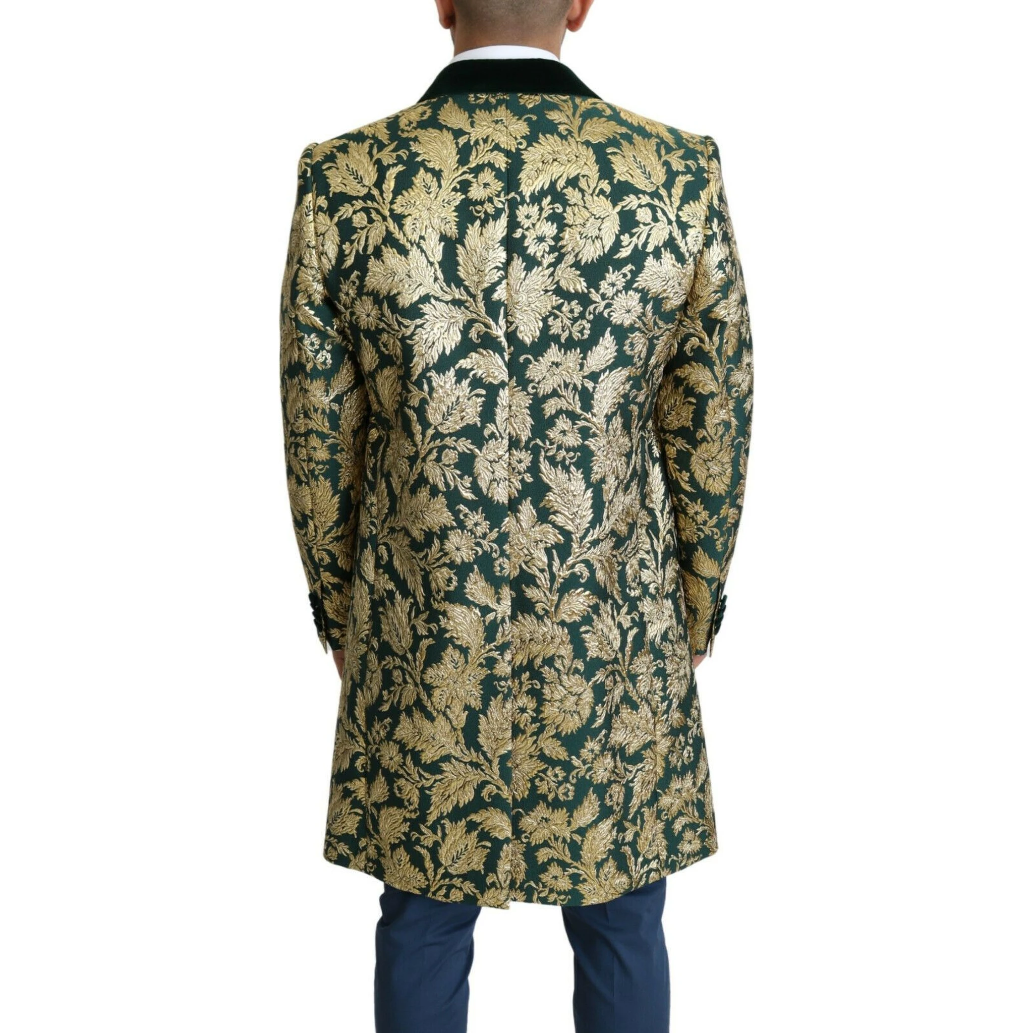 DOLCE & GABBANA Jacket SICILIA Green Gold Jacquard Long Coat