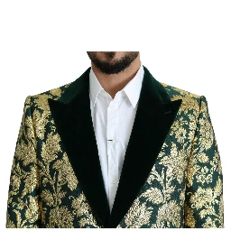 DOLCE & GABBANA Jacket SICILIA Green Gold Jacquard Long Coat