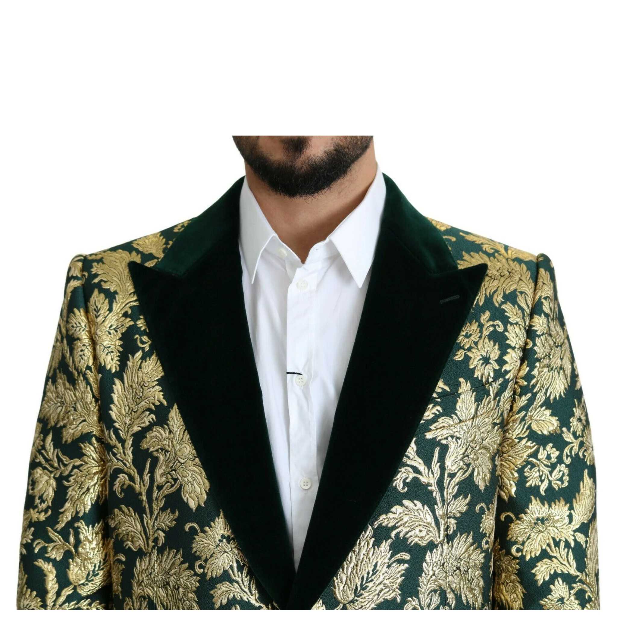 DOLCE & GABBANA Jacket SICILIA Green Gold Jacquard Long Coat