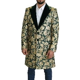 DOLCE & GABBANA Jacket SICILIA Green Gold Jacquard Long Coat