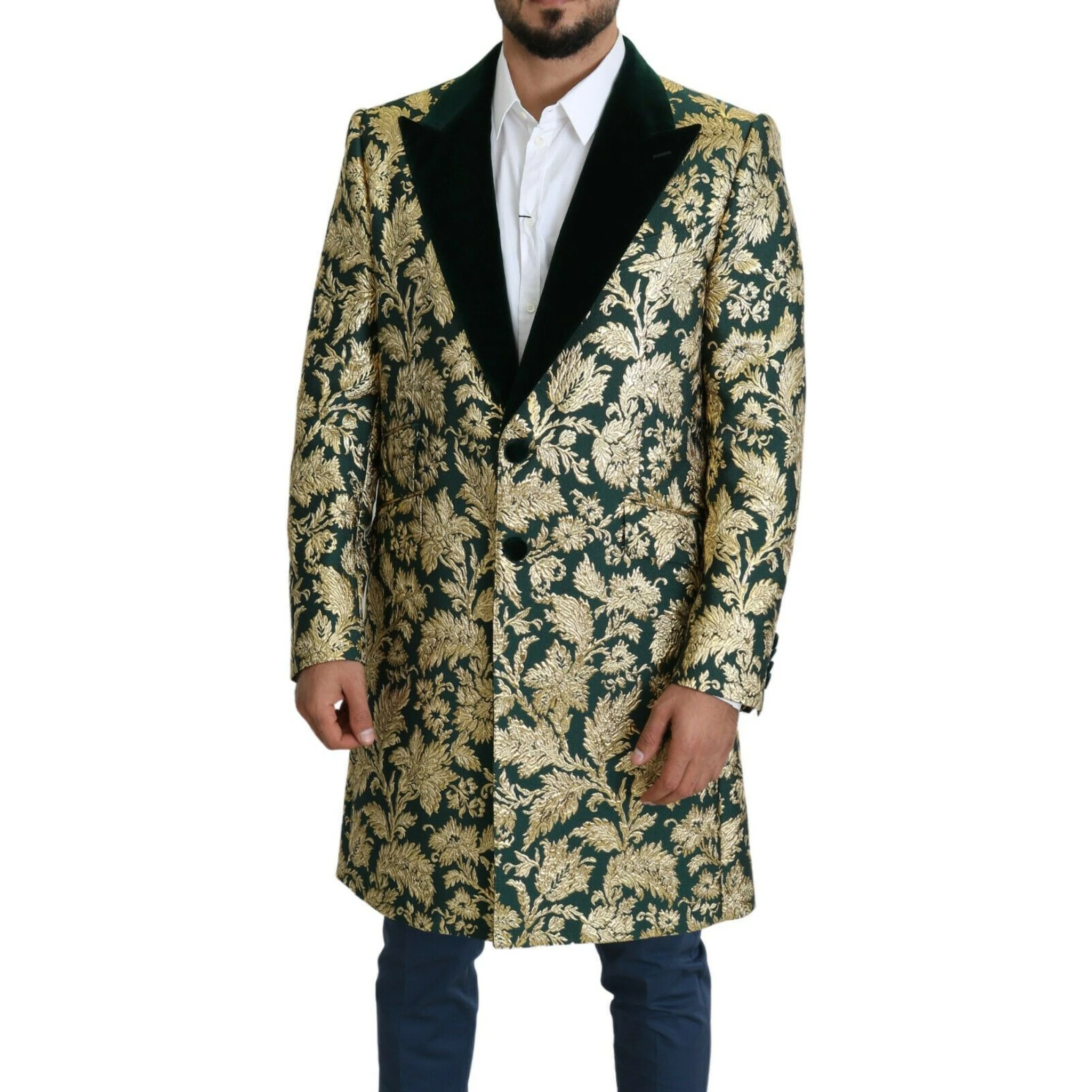 DOLCE & GABBANA Jacket SICILIA Green Gold Jacquard Long Coat