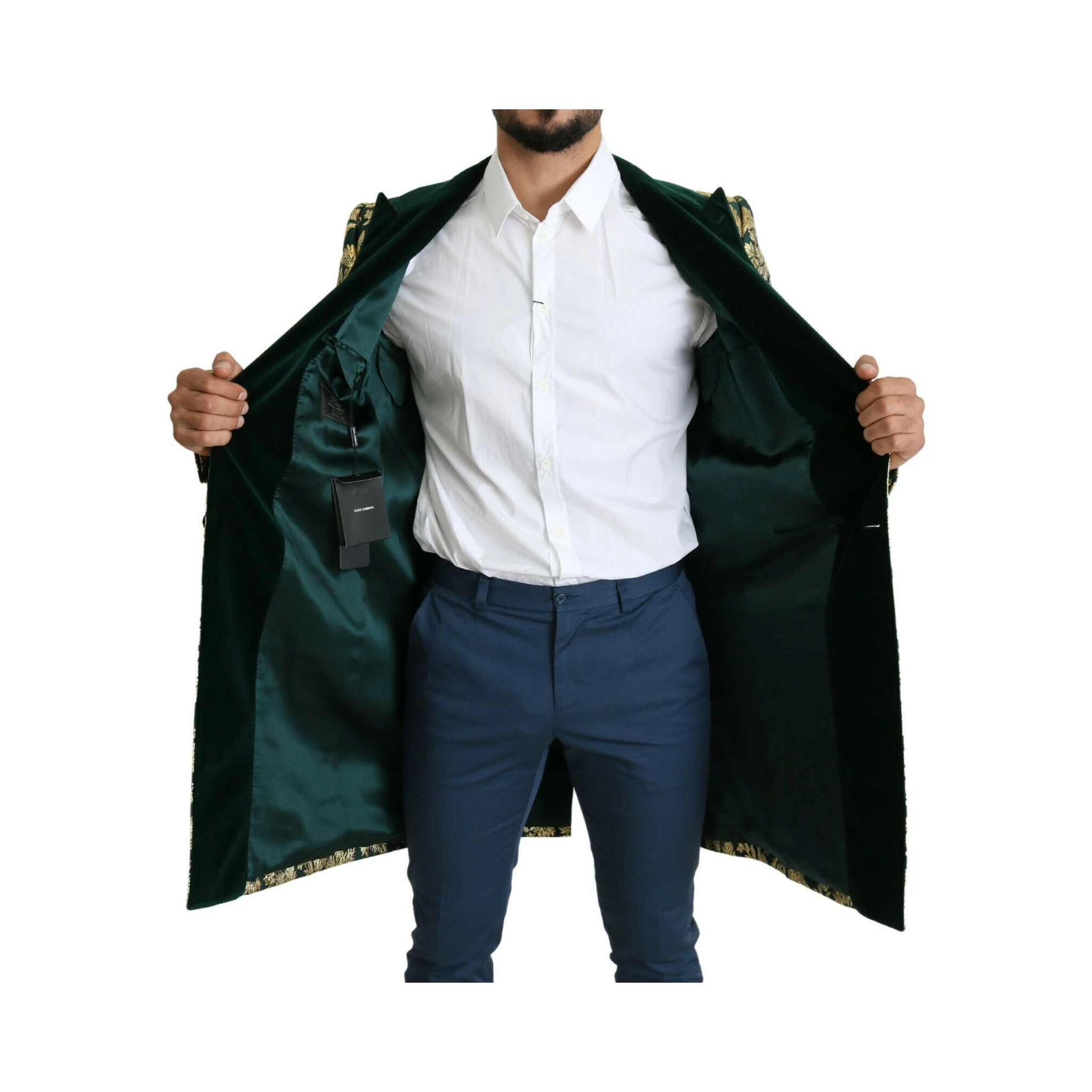 DOLCE & GABBANA Jacket SICILIA Green Gold Jacquard Long Coat