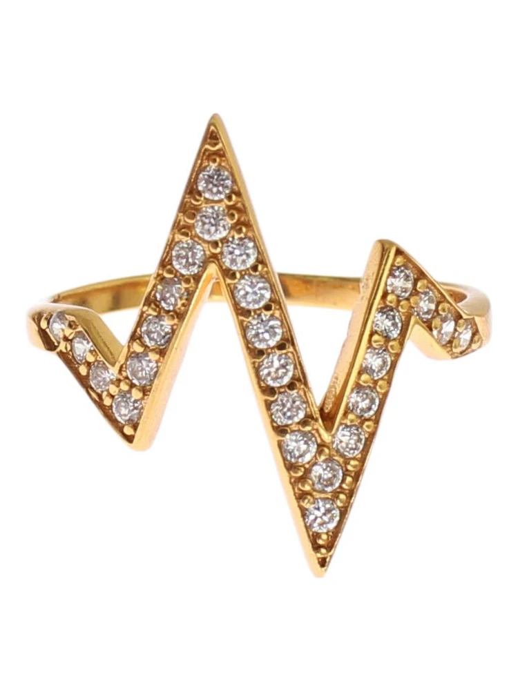 Gold 925 Silver Womens Clear CZ 18K Ring