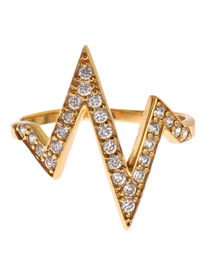 Gold 925 Silver Womens Clear CZ 18K Ring