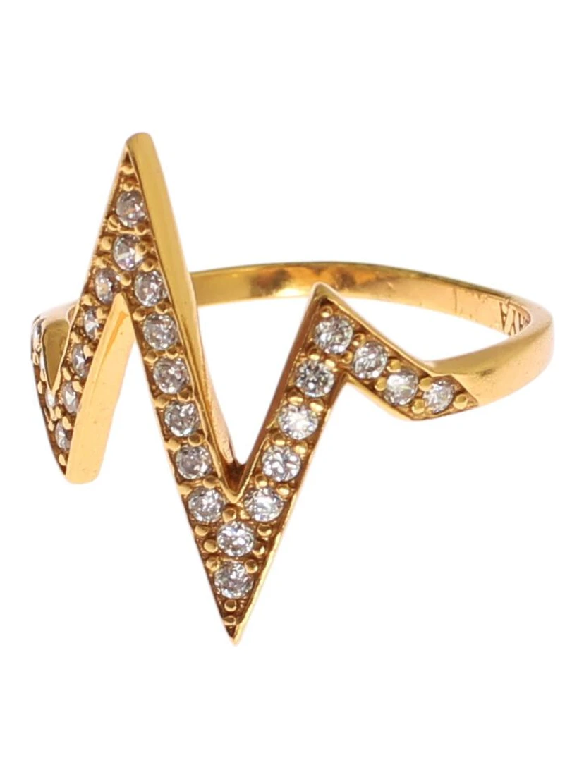 Gold 925 Silver Womens Clear CZ 18K Ring