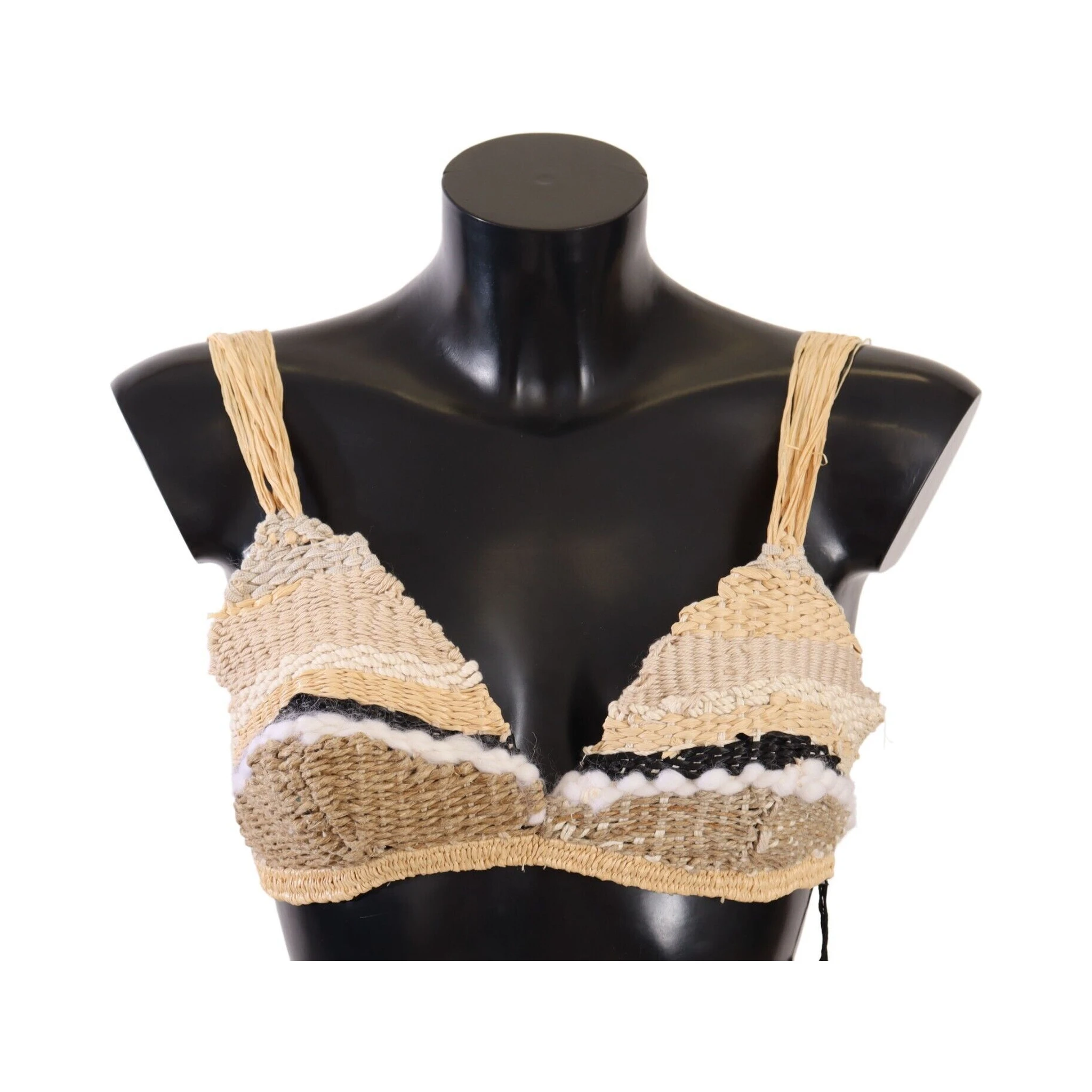 Beige Straw Raffia Woven Crochet Cover Up Top