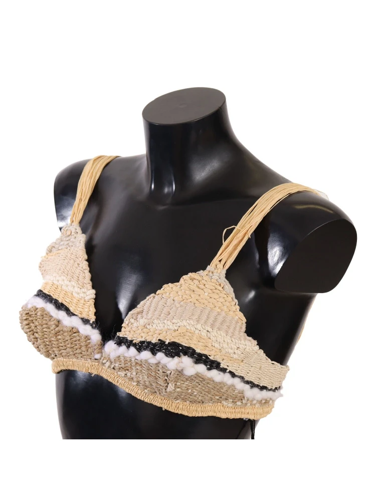Beige Straw Raffia Woven Crochet Cover Up Top alternative